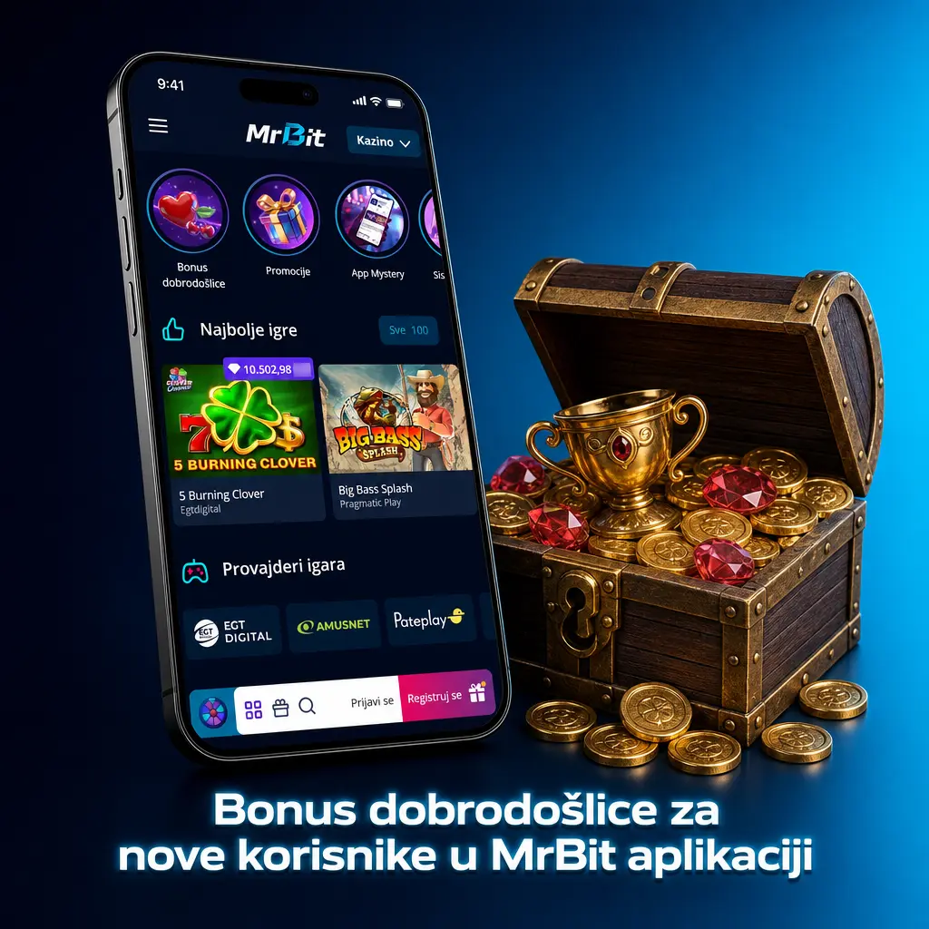 MrBit bonus dobrodošlice za nove korisnike: sportski bonus ili casino bonus sa Freespins-ima u mobilnoj aplikaciji.