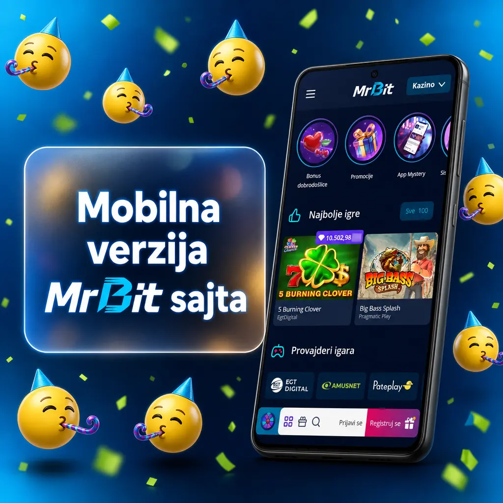Mobilna verzija MrBit sajta prilagođena ekranu telefona i tableta, sa istom ponudom sportova, kazina i bonusa.