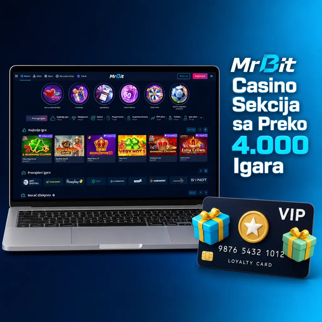 MrBit Casino sekcija sa preko 4.000 igara: slotovi, live casino, stone igre, jackpotovi, game show i instant igre.
