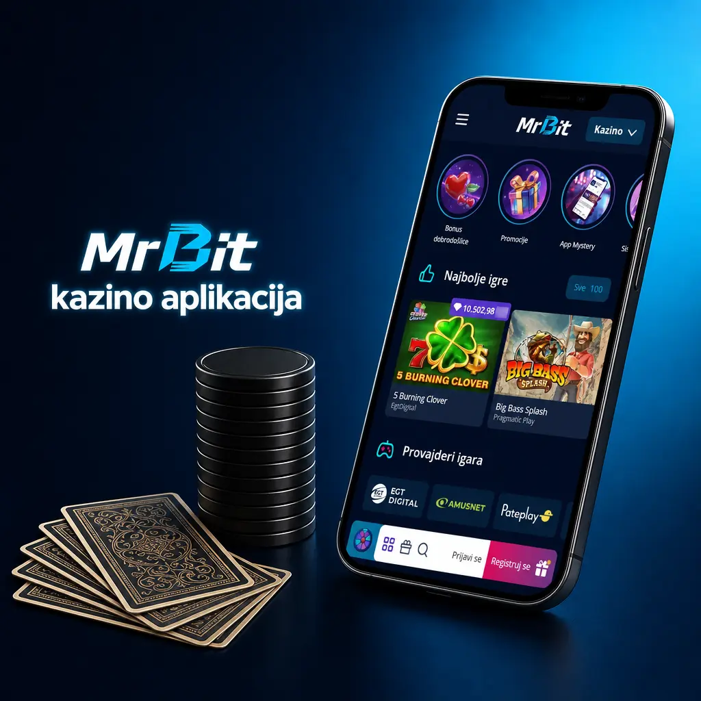 MrBit kazino aplikacija sa live rulet, blackjack i bakara igrama, slotovima i bonusima na početnom ekranu