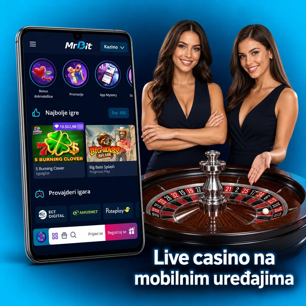 MrBit live kazino na mobilnom telefonu sa prilagođenim lobijem, dugmićima za ulog i chatom sa dilerom