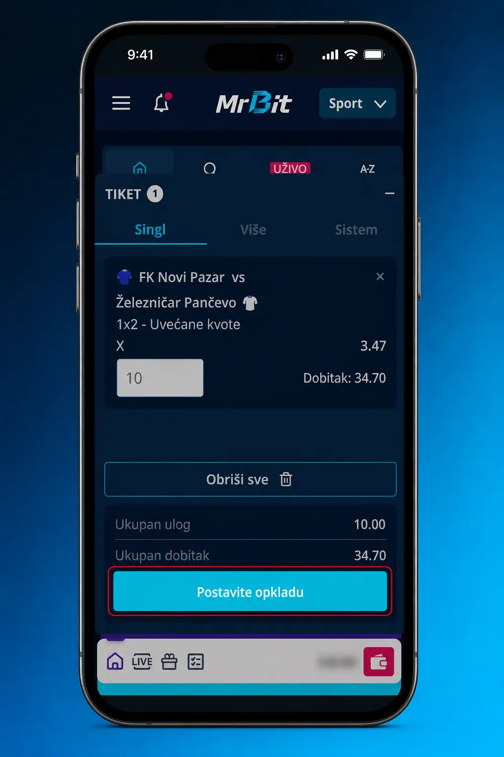 Uputstvo u 5 koraka za postavljanje prve sportske opklade na MrBit platformi za klađenje.