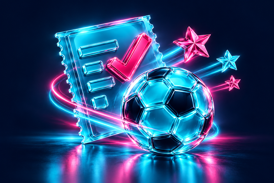 Free Bet bonus za sport u MrBit kladionici - stakleni tiket sa kvačicom, fudbalskom loptom i zvezdama.